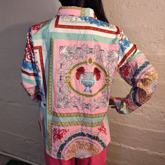 Unbranded Designer Style Paisley Pink Blue White Button-up Long Sleeve M-L - Picture 5 of 10